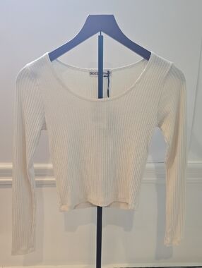 SO RAD Women's Size S Long-Sleeve Ribbed Knit Cream Pullover Crop-Top